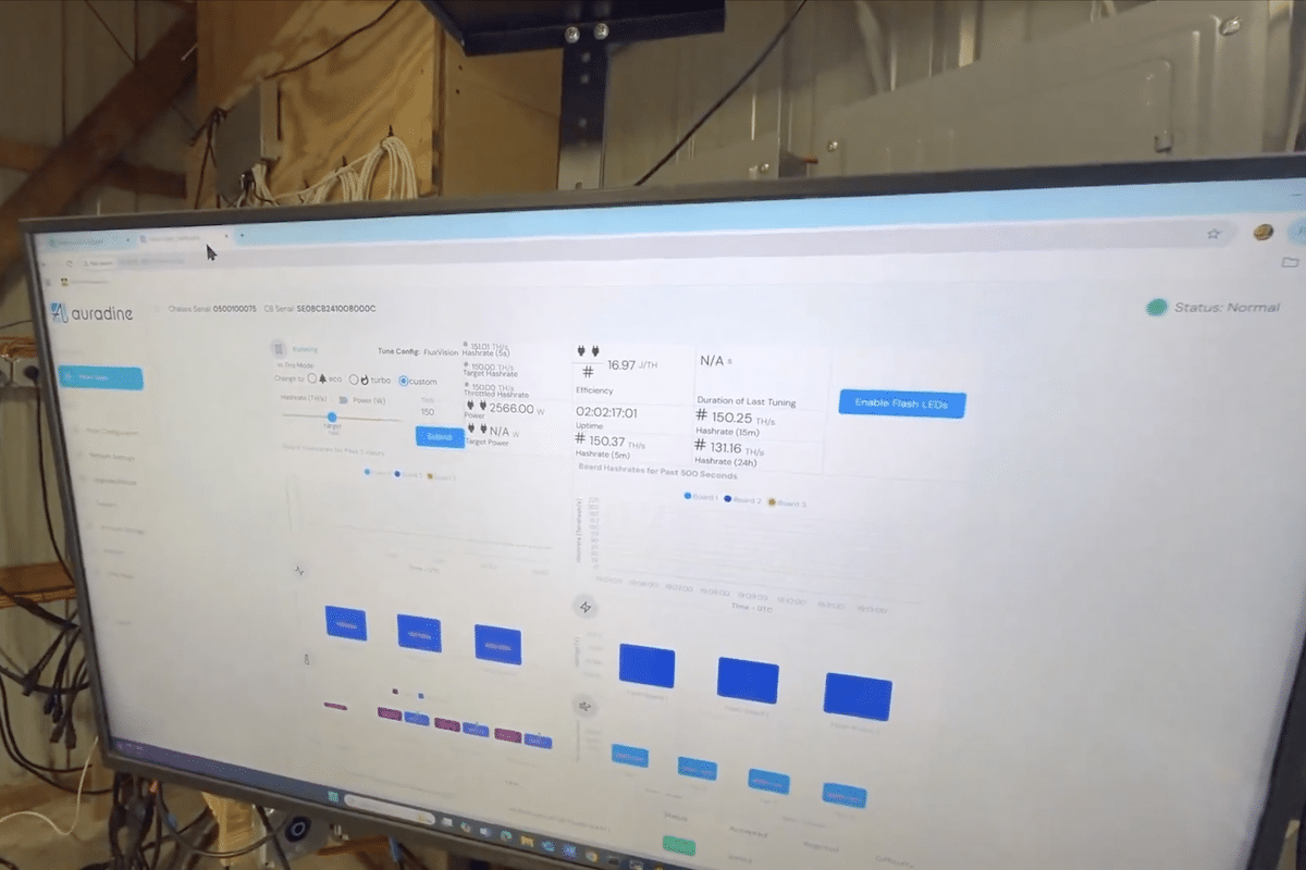 Auradine AT2880 Bitcoin Miner Hits 17 J/TH Efficiency in Test